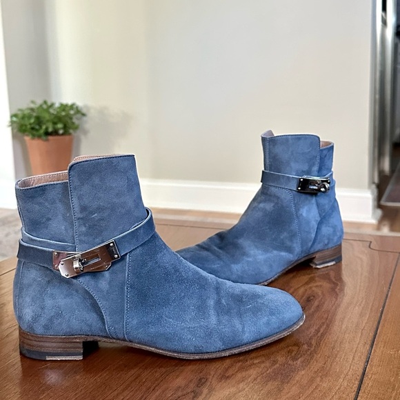 Hermès Neo Kelly Ankle Boots in Blue Suede | Size 36 (5.5 US) | Rare blue agris - Picture 1 of 12